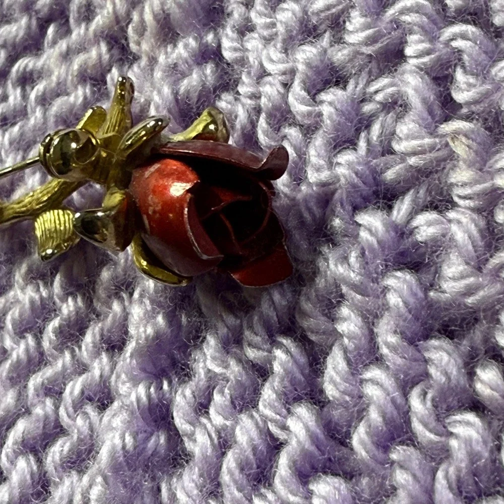 Rose Brooch Pin Red Flower‎ Gold Tone Floral Lapel Vintage Style Jewelry